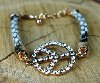 Pulseira Estilo Ibiza com Símbolo da Paz Preto/Branco (1 un.)