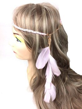 Banda de cabelo entrançada com penas rosa (1 un)