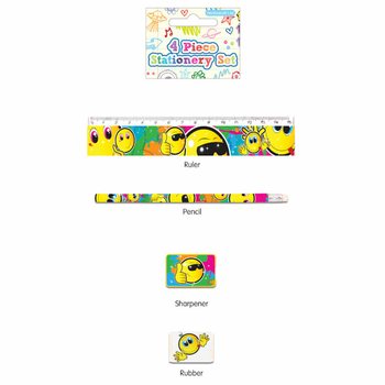 CONJUNTO DE PAPELARIA SMILEY DE 4 PEÇAS (24 un.)
