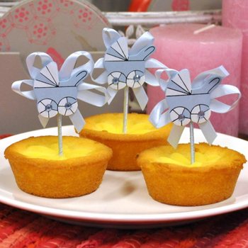 Topper para Cupcake de Nascimento - Carrinho de Bebé Azul (12 unid.)