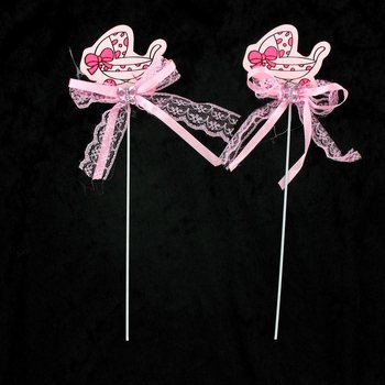 Topper de Bolo de Nascimento - Carrinho de Bebé Cor-de-Rosa (12 un.)