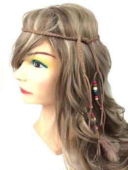 BANDA DE CABELO ESTILO IBIZA COM CONTAS CASTANHO (1 un)