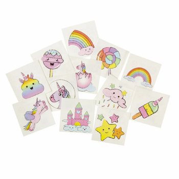 Tatuagens Tempor&aacute;rias de Unic&oacute;rnio - Packs de 12 (Expositor de 48 un.)