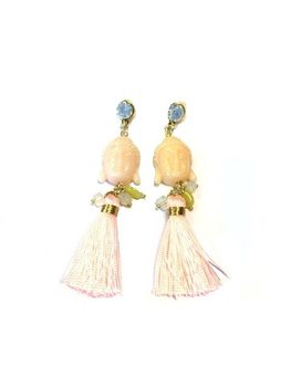 Brincos Estilo Ibiza Buda Branco Sujo / Rosa Claro (1 un)