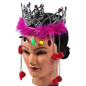 COROA PRATEADA COM BORDA DE PELÚCIA E CORDÕES (12 unid.)