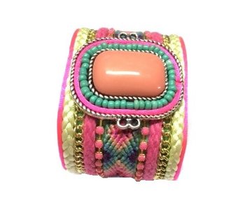 Pulseira larga com pedra rosa (1 un.)