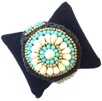 Pulseira de Missangas Estilo Ibiza - Turquesa e Branco (Feita à mão)