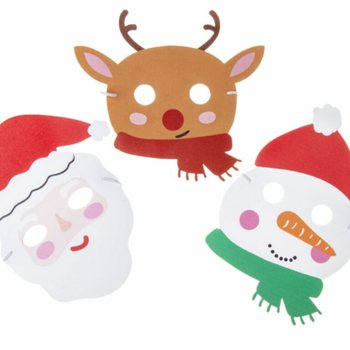 Mix de Máscaras de Natal em Espuma - Pai Natal, Rena e Boneco de Neve (48 unidades)