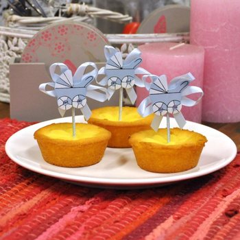 Topper para Cupcake de Nascimento - Carrinho de Beb&eacute; Azul (12 unid.)