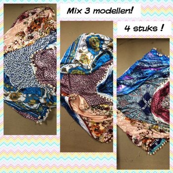Lenço triangular de seda de luxo dupla face modelos mistos (4 un)