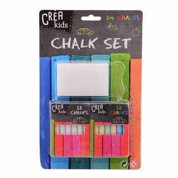 CONJUNTO DE GIZ PARA QUADRO-NEGRO - INCL. 12x GIZES COLORIDOS E 12x BRANCOS + ESPONJA EM CARTÃO (6 un.)