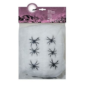 Teia de Aranha Decorativa 100g com 6 Aranhas - Branco (4 un.)
