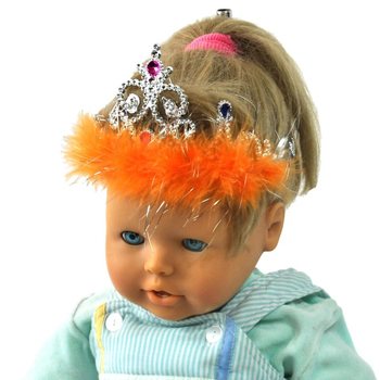 COROA PRATEADA COM BORDA DE PELÚCIA LARANJA (12 unid.)