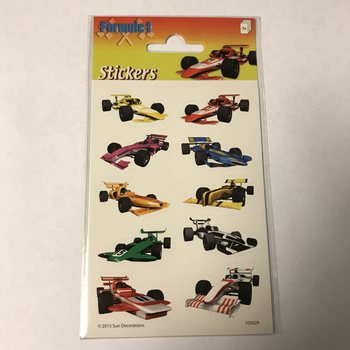 FOLHA DE AUTOCOLANTES: CARROS DE CORRIDA FÓRMULA 1, 16 x 9 cm (10 unid.)