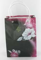 Saco de Oferta / Saco de Transporte Preto/Rosa/Flor Branca Large (12 un.)