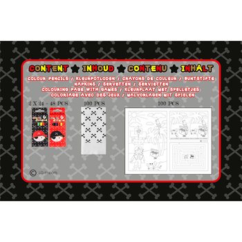CAIXA HORECA COMPLETA PIRATA - 48x Conjuntos de L&aacute;pis + 100x Desenhos para Colorir + 100x Guardanapos (248 un.)