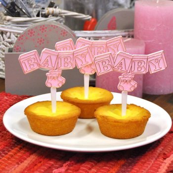 Topper para Cupcake de Nascimento - Cor-de-Rosa Beb&eacute; (12 unid.)