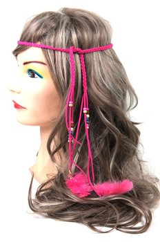 Fita de cabelo estilo Ibiza com contas fúcsia (1 un.)