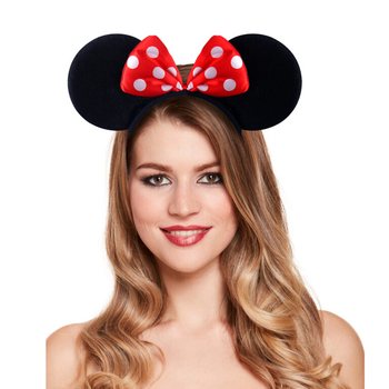 DIADEMA ORELHAS DE RATO COM LAÇO VERMELHO E BRANCO (50 un.)
