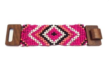Pulseira Azteca com Fecho de Madeira Fúcsia (1 un)