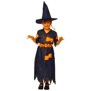 VESTIDO DE BRUXA LARANJA/PRETO PARA CRIAN&Ccedil;AS - TAMANHO 146